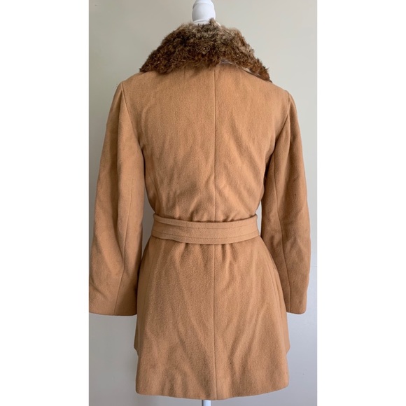 Vintage Wool Coat Fur Collar Belted Jacket Fur Collar Size S - Picture 7 of 13
